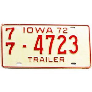 1972 Iowa Trailer License Plate #4723