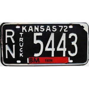 1972 Kansas Farm Truck License Plate #5443