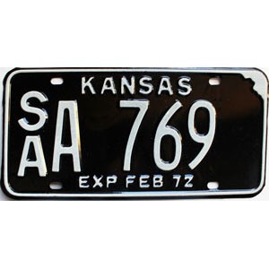 1972 Kansas License Plate #A769