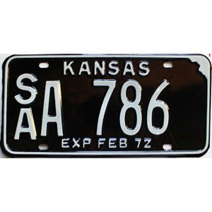 1972 Kansas License Plate #A786