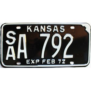 1972 Kansas License Plate #A792