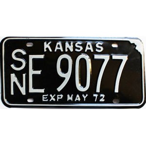 1972 Kansas License Plate #E9077