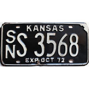 1972 Kansas License Plate #S3568