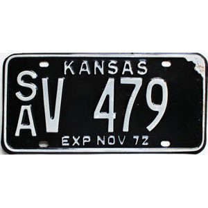 1972 Kansas License Plate #V479