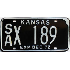 1972 Kansas License Plate #X189