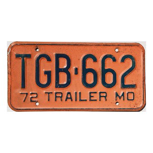 1972 Missouri Trailer License Plate #TGB662