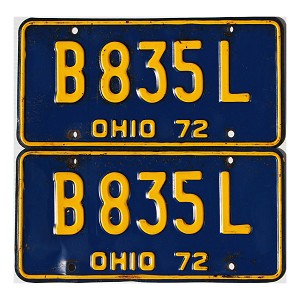 1972 Ohio License Plates Pair #B835L