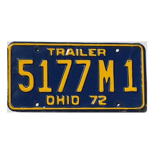1972 Ohio Trailer License Plate #5177M1