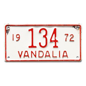 1972 Illinois Vandalia License Plate #134