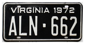 1972 Virginia License Plate #ALN662