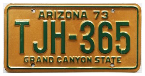 1973 Arizona License Plate #TJH365