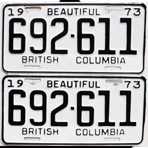 1973 British Columbia Truck License Plates Pair #692611
