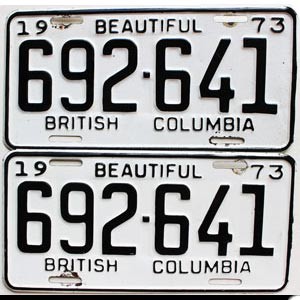 1973 British Columbia Truck License Plates Pair #692641