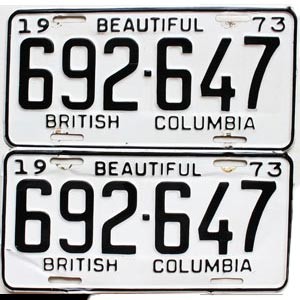 1973 British Columbia Truck License Plates Pair #692647