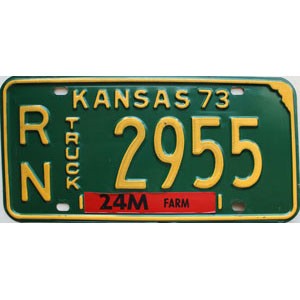 1973 Kansas Farm Truck License Plate #2955