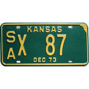 1973 Kansas License Plate #X87