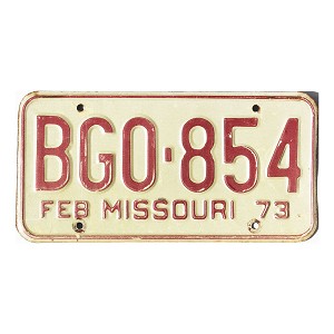 1973 Missouri License Plate #BG0854