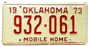 1973 Oklahoma Mobile Home License Plate #932061