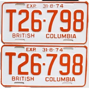 1974 British Columbia Logging Truck License Plates Pair #T26798