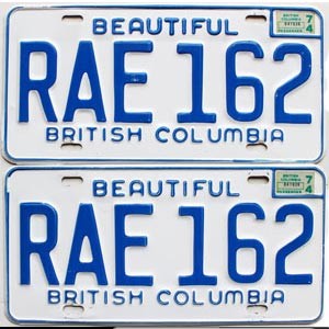 1974 British Columbia License Plates Pair #RAE162