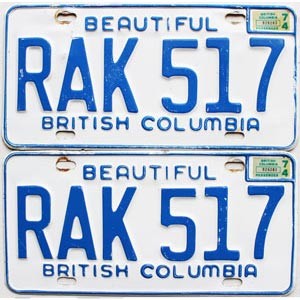 1974 British Columbia License Plates Pair #RAK517