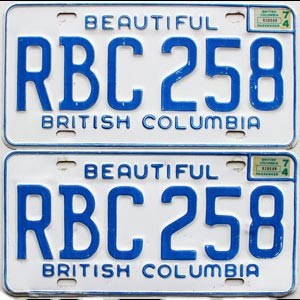 1974 British Columbia License Plates Pair #RBC258
