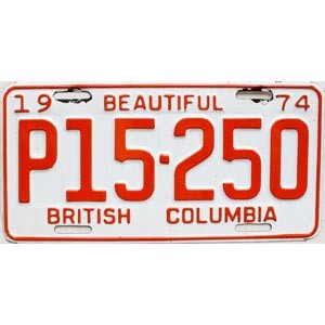 1974 British Columbia Prorate License Plate #P15250