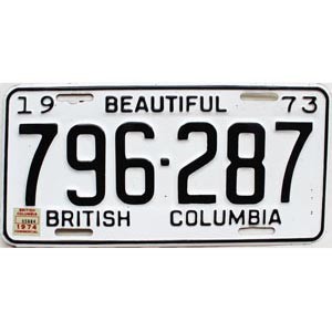 1974 British Columbia Truck License Plate #796287