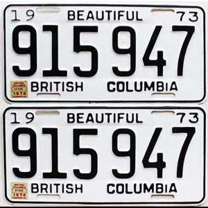 1974 British Columbia Truck License Plates Pair #915947