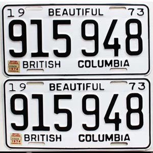1974 British Columbia Truck License Plates Pair #915948