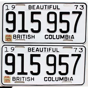 1974 British Columbia Truck License Plates Pair #915957