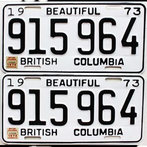 1974 British Columbia Truck License Plates Pair #915964
