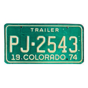 1974 Colorado Trailer License Plate #PJ2543