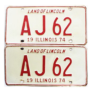 1974 Illinois License Plates Pair #AJ62