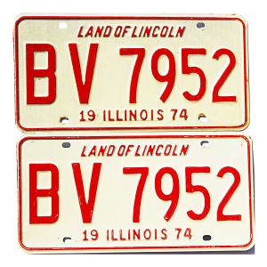 1974 Illinois License Plates Pair #BV7952