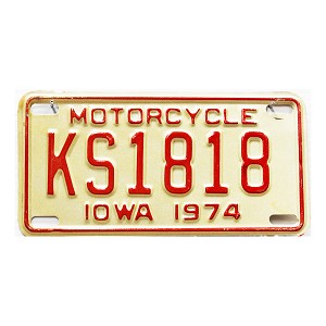 1974 Iowa Motorcycle License Plate #KS1818