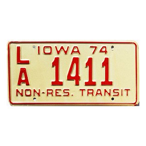 1974 Iowa Non Resident License Plate #LA1411
