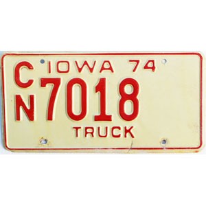 1974 Iowa Truck License Plate #CN7018