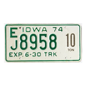 1974 Iowa Truck License Plate #EJ8958