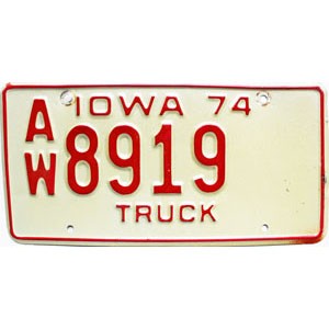 1974 Iowa Truck License Plate #8919