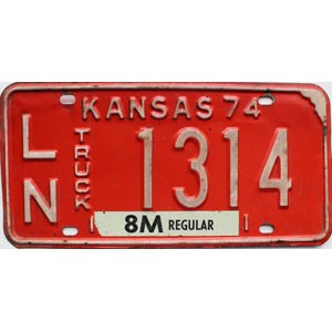 1974 Kansas Truck License Plate #1314