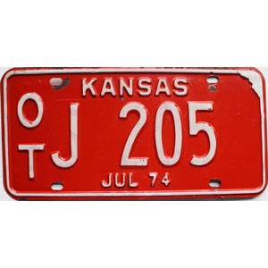 1974 Kansas License Plate #J205