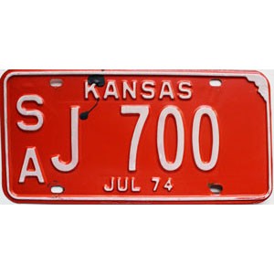 1974 Kansas License Plate #J700