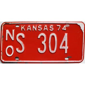 1974 Kansas License Plate #S304