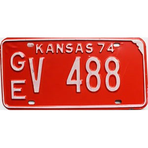 1974 Kansas License Plate #V488