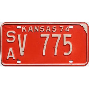 1974 Kansas License Plate #V775