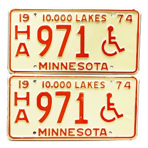 1974 Minnesota Disabled License Plates Pair #HA971