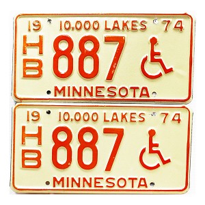 1974 Minnesota Disabled License Plates Pair #HB887