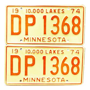 1974 Minnesota License Plates Pair #DP1368