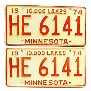 1974 Minnesota License Plates Pair #HE6141